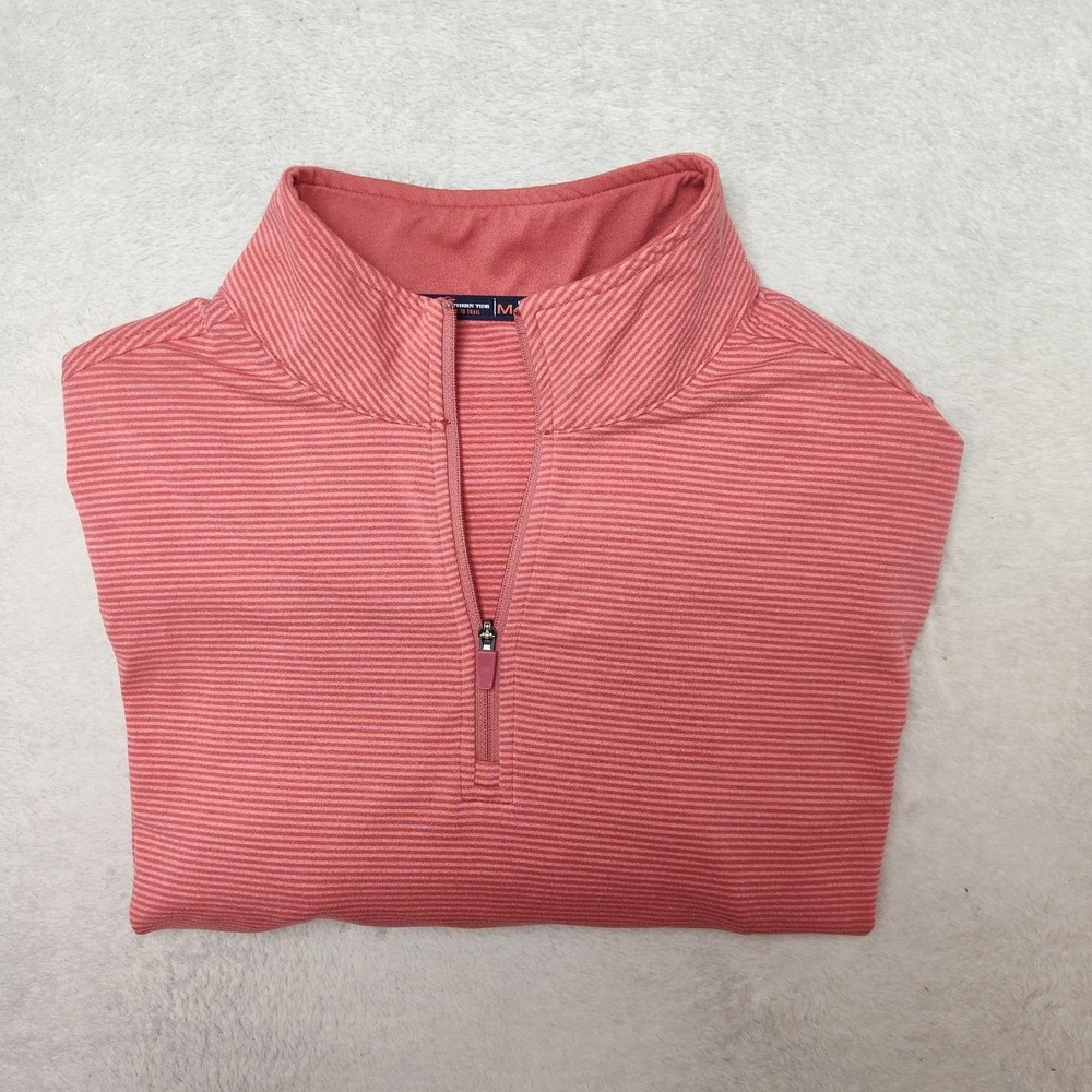 Southern Tide Pink Striped Quarter-Zip Sweater